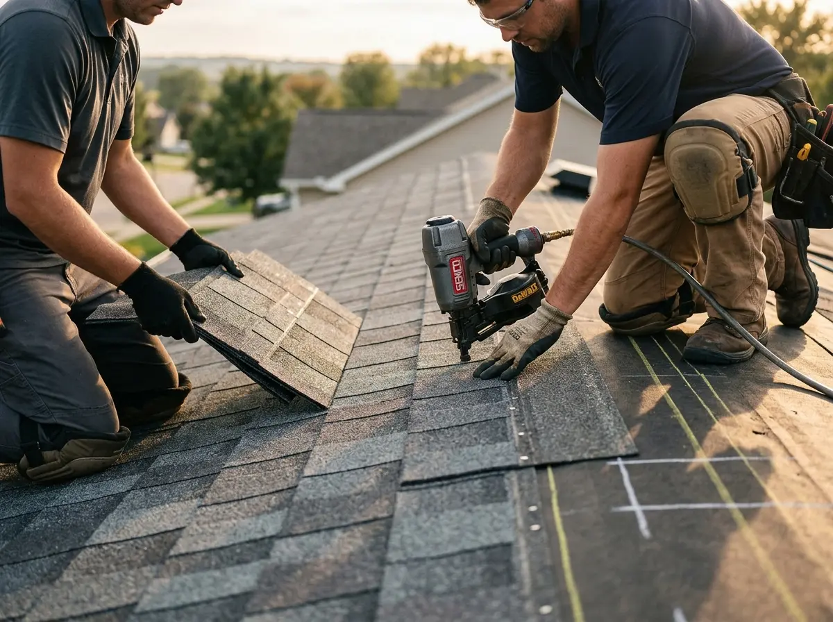 Professional roofer working on a residential roof in Santa Cruz